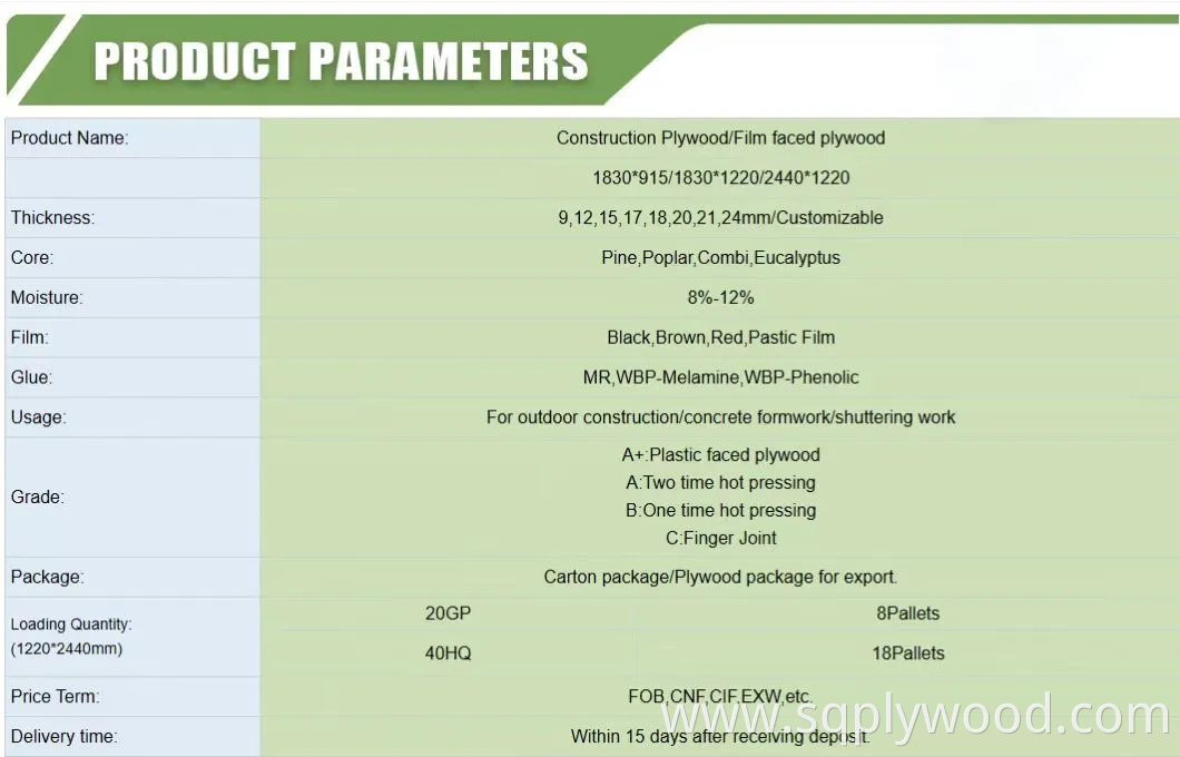 2440X1220X15mm 18mm Scaffolding Board Phenolic MDF Basswood Poplar Eucalyptus Birch Shuttering Scaffold Melamine Marine Plywood